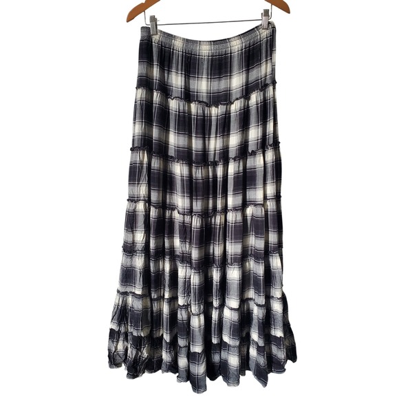 VTG Denim & Supply Ralph Lauren Black White Plaid Tiered Maxi Skirt Womens L - Picture 8 of 8